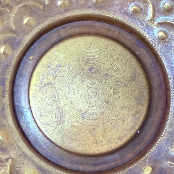 Hammered Metal Bowl with handles 8.75" Round Boho Rustic Decor Brass Tone - Picture 15 of 15